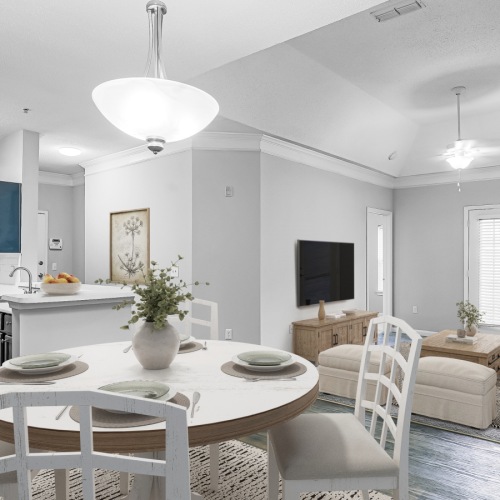 Renovated living room at Villas at Princeton Lakes apartments in Atlanta, GA