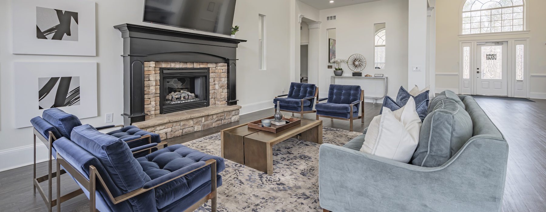 social room with a fireplace