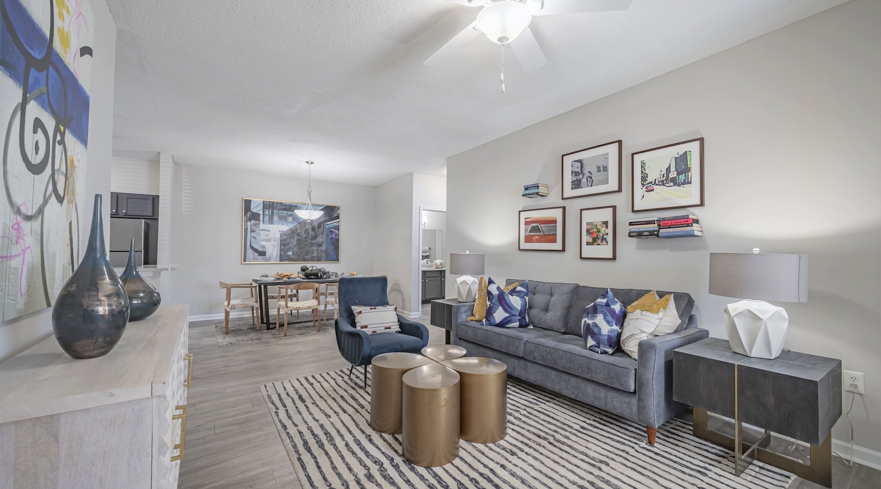a living room with a couch and a table