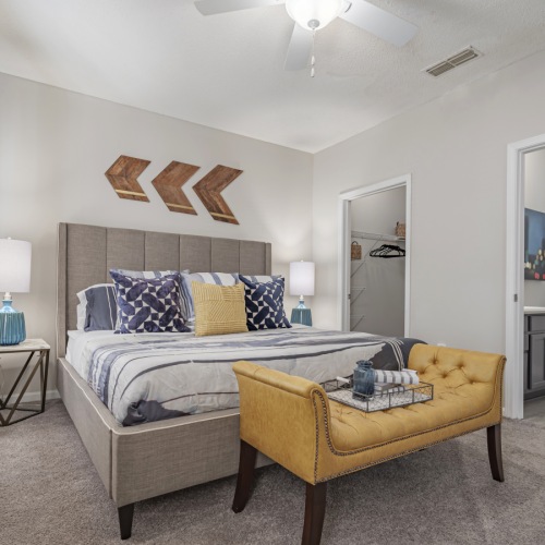 Bedroom at Villas at Princeton Lakes apartments in Atlanta, GA